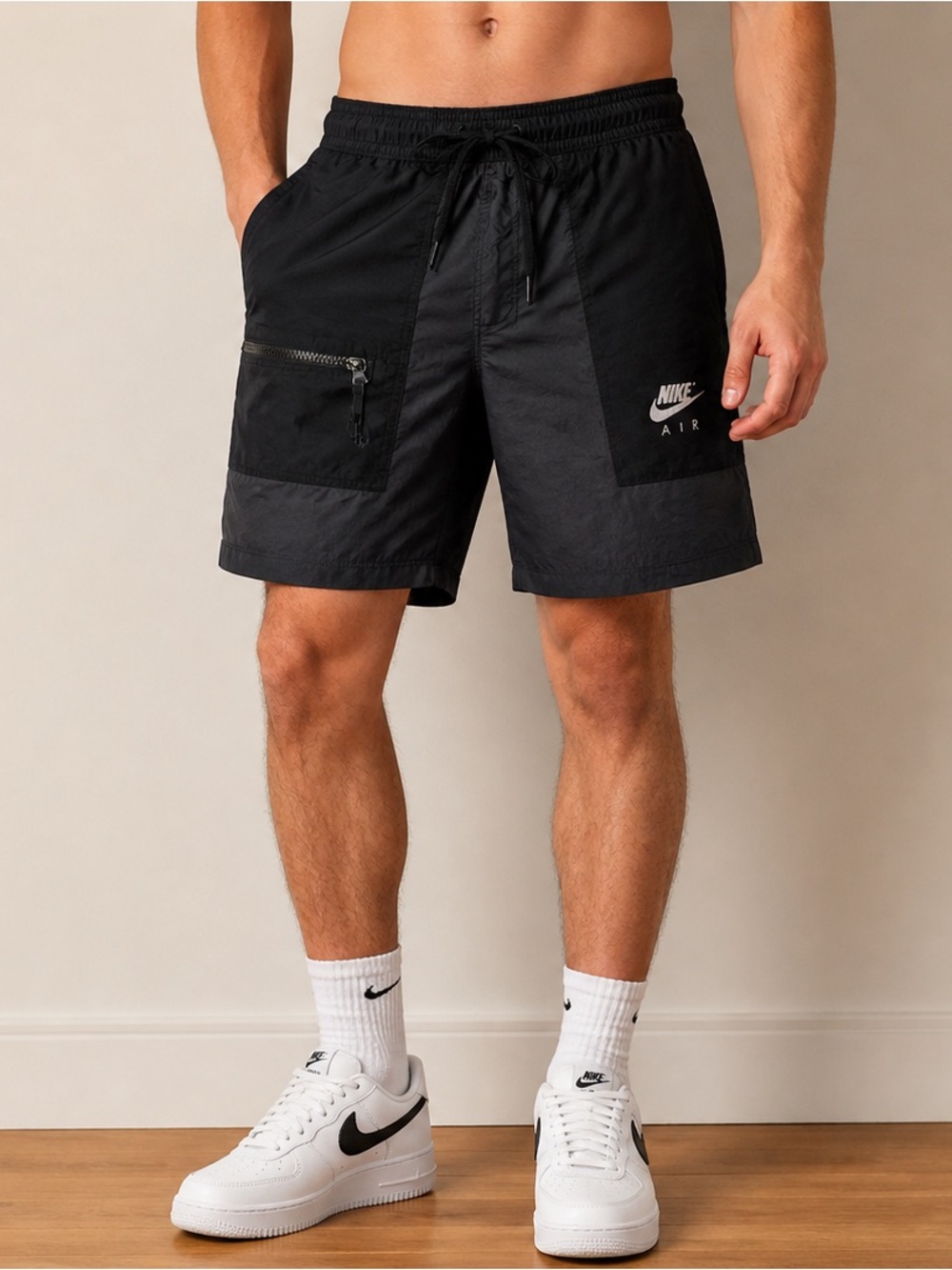Nike Air Woven Shorts Black Men’s Size M Zip Pocket Athletic Streetwear